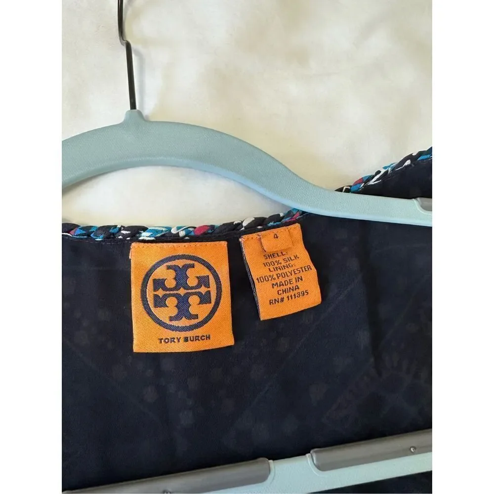 Tory Burch Camilla Dasha Silk Blue and Black Print Dress Size 4